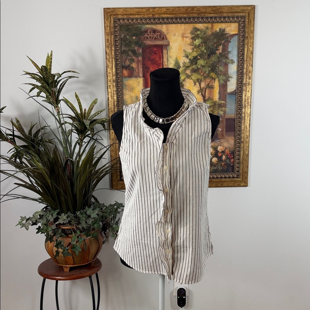 Banana Republic Women’s Size 8 Ruffle Black and White Striped Top